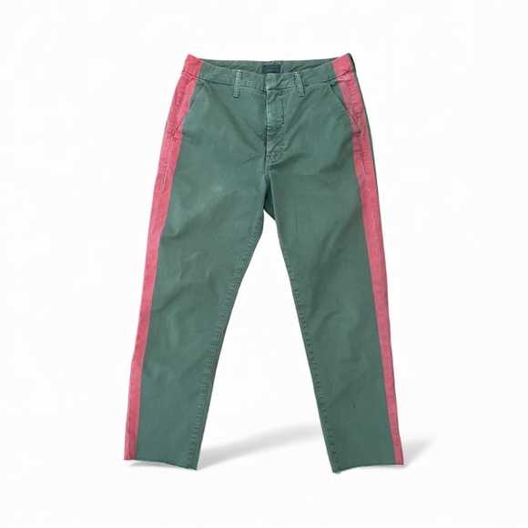 MOTHER Women's Pants The Shaker Prep Fray Cropped Chinos Fatigue & Red Size 28 - Picture 2 of 10